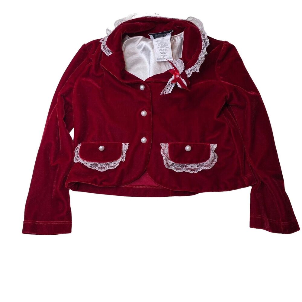 Disorderly Kids Red Velvet Lace Lined Cardigan Jacket. Size 6. Girls